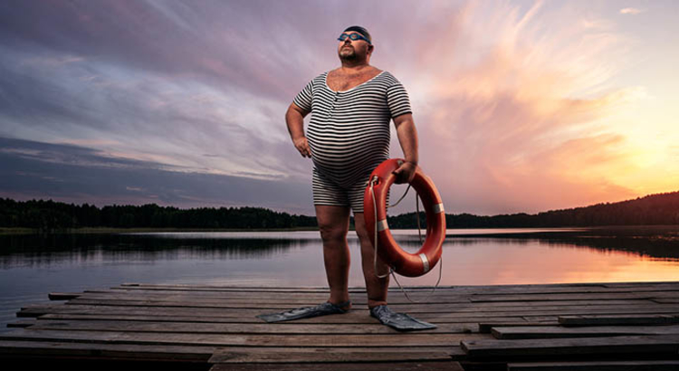 Retro-Schwimmer mit Rettungsring